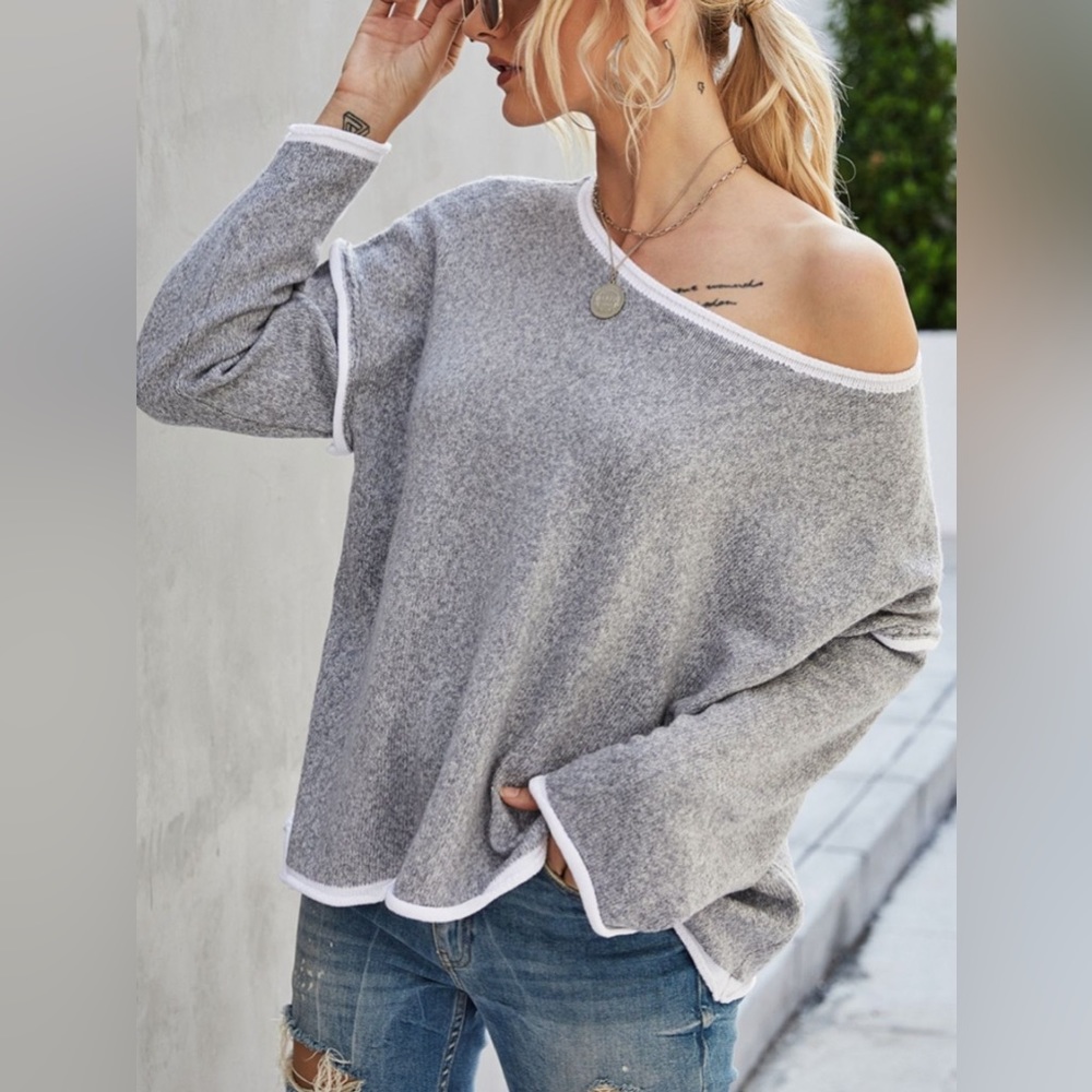 Boat Neck Dropped Shoulder Sweater